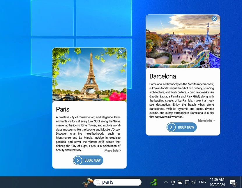 Birds Engine: Browser content floating on desktop demonstration